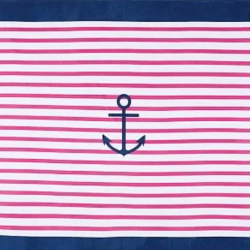 Pottery Barn Kids ~ striped pink navy white anchor beach towel ~ 70x42 ~ large